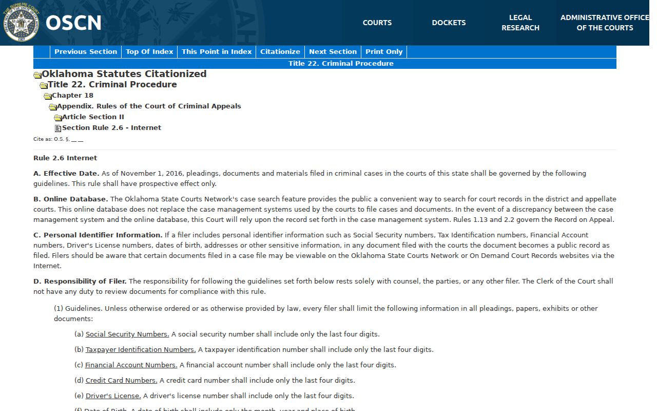 OSCN official record caveat for Washington County searches