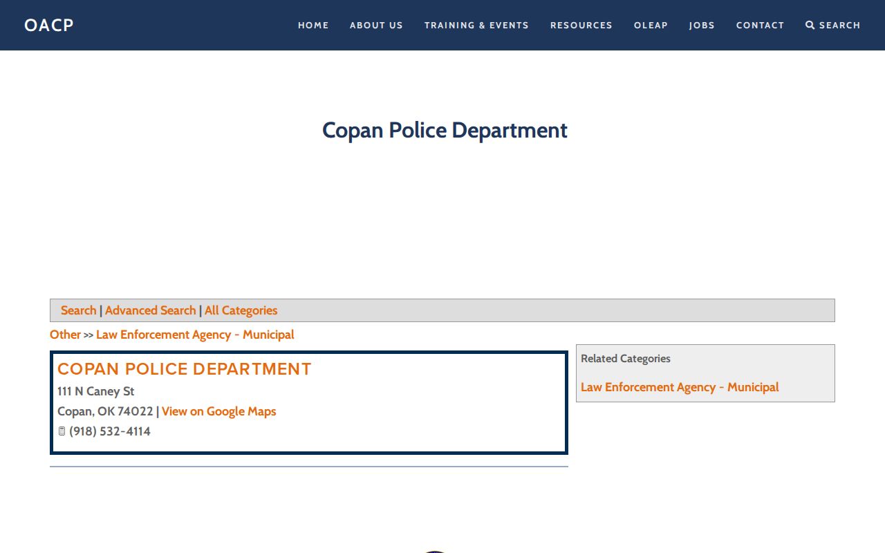 Copan Police Department official agency contact