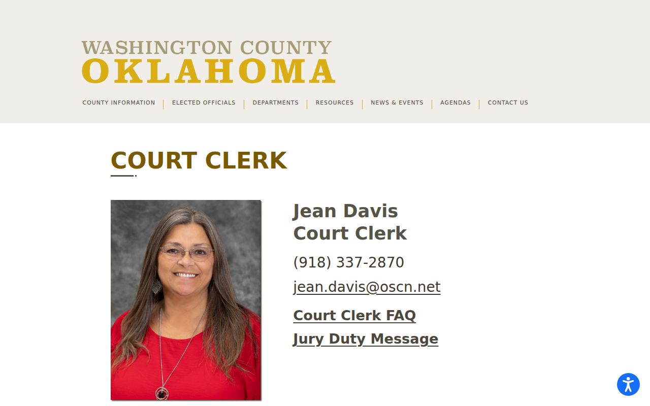 Washington County Court Clerk public record information page
